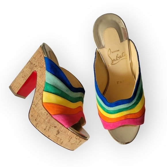 Christian Louboutin O Sister Rainbow Suede Platform Heel Slide Pumps 35 US 5 - Picture 7 of 17